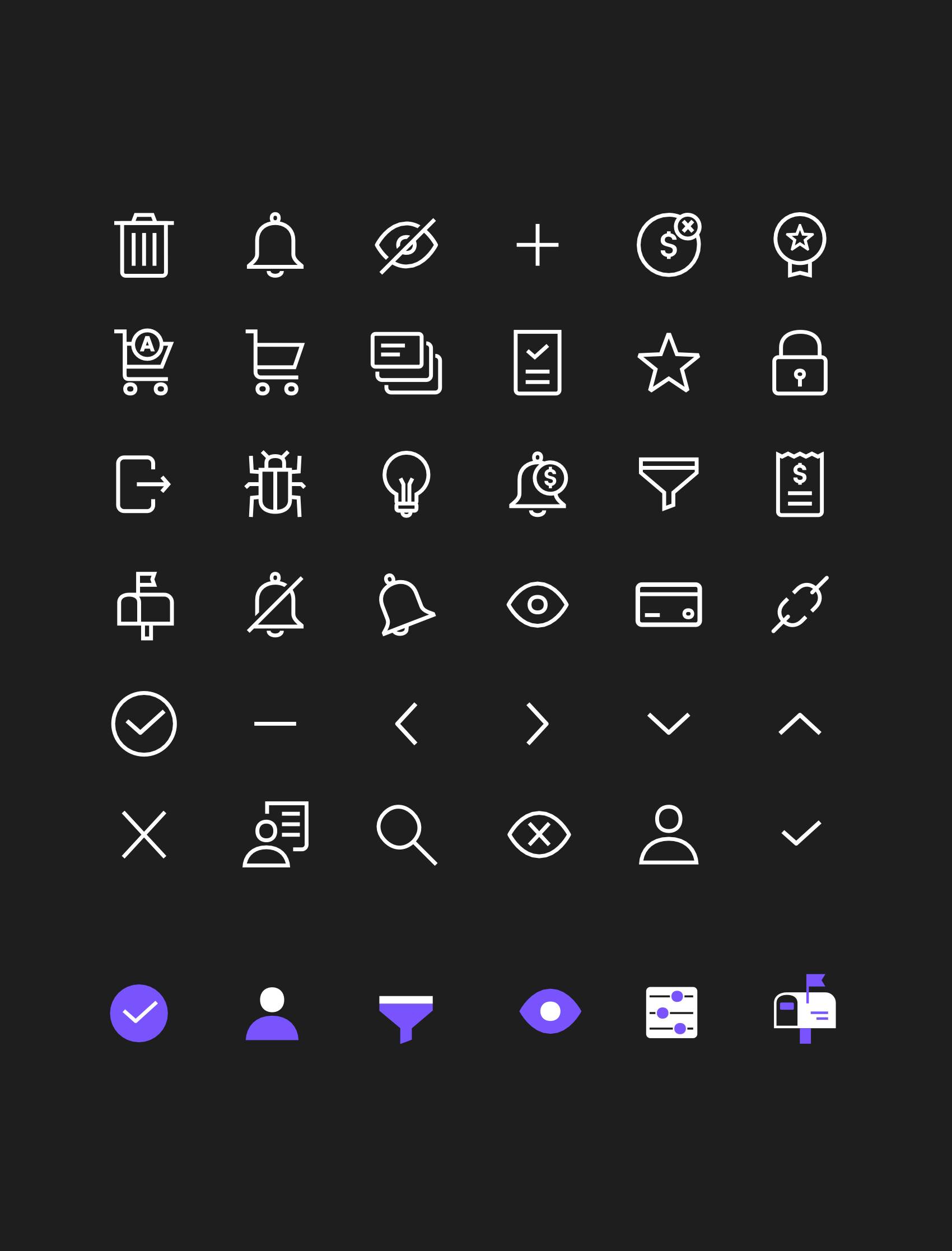 UI icon set on dark background