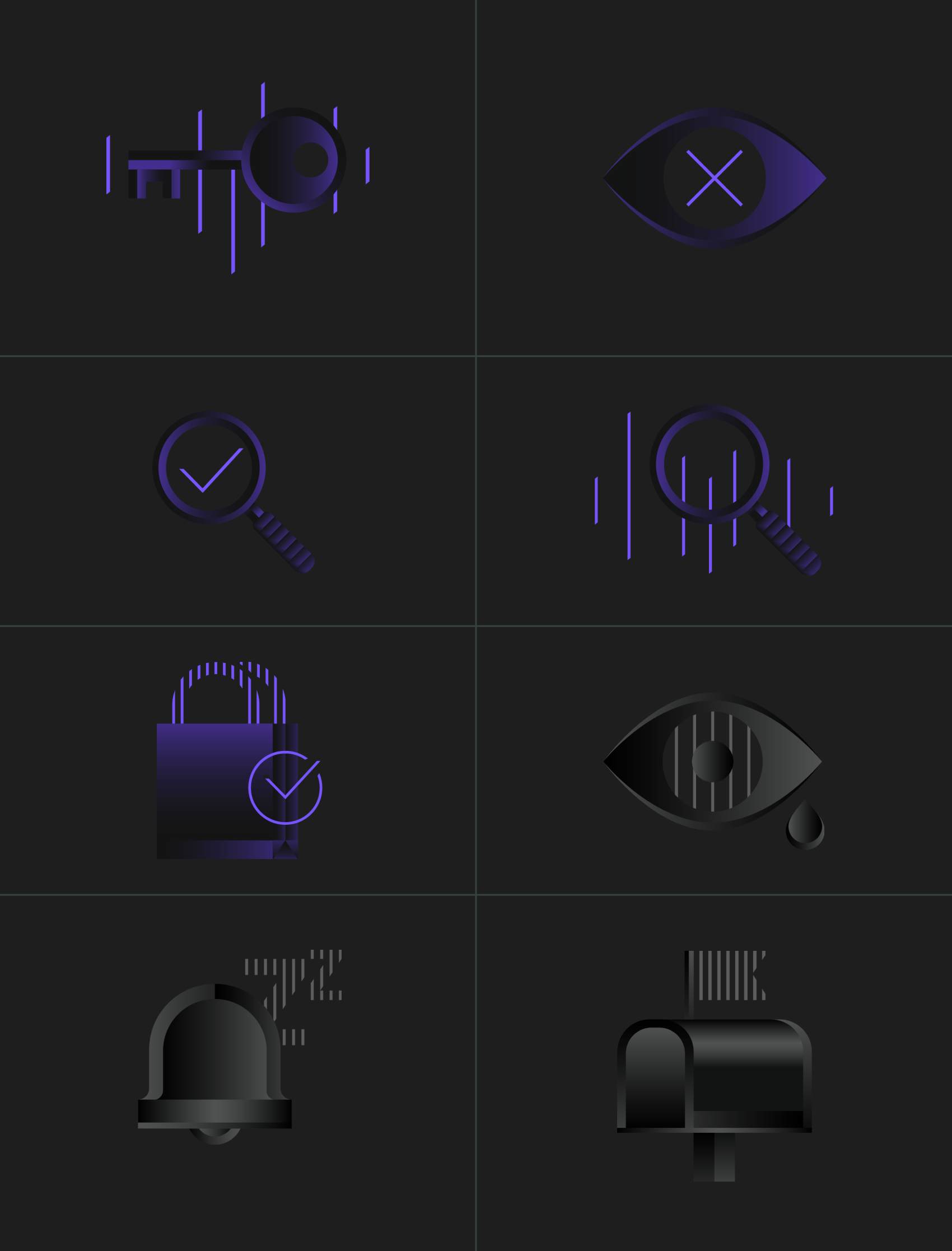 UI illustrations on dark background