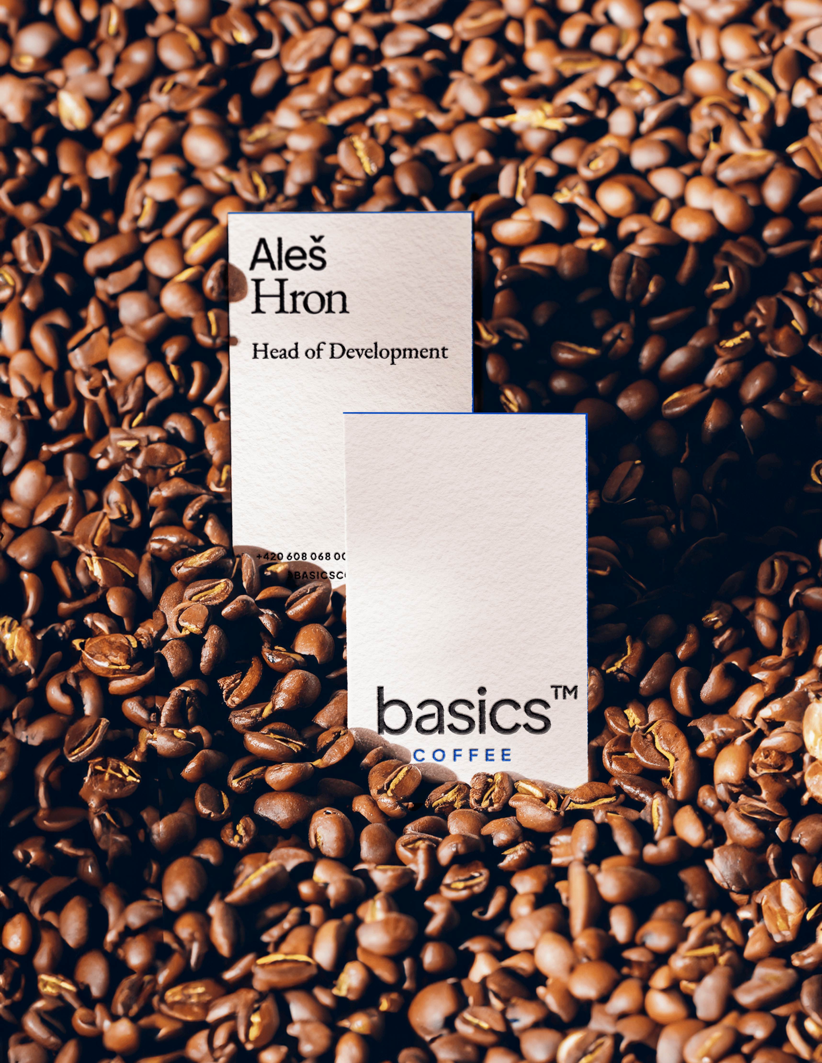 business cards in coffee beans