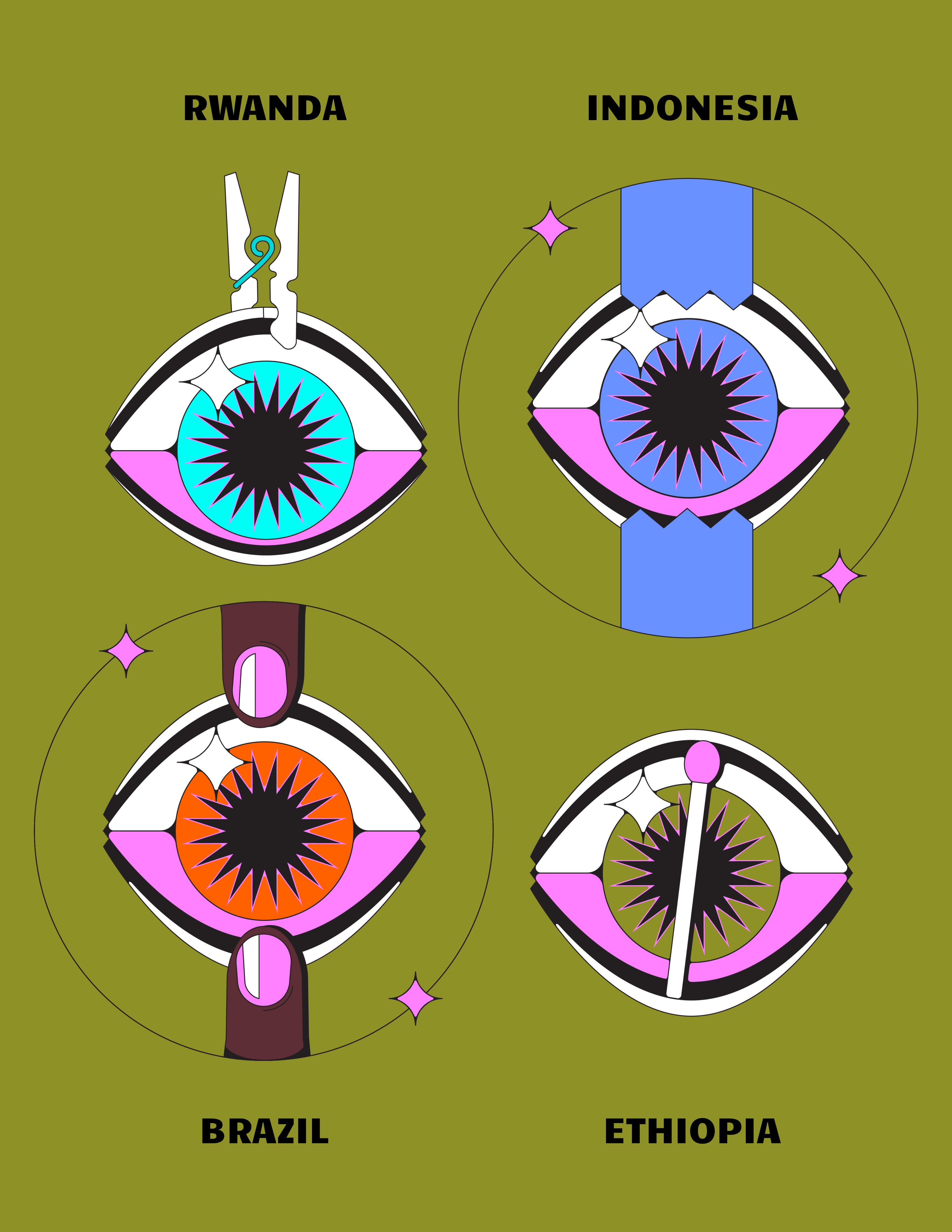 eye illustrations on green background