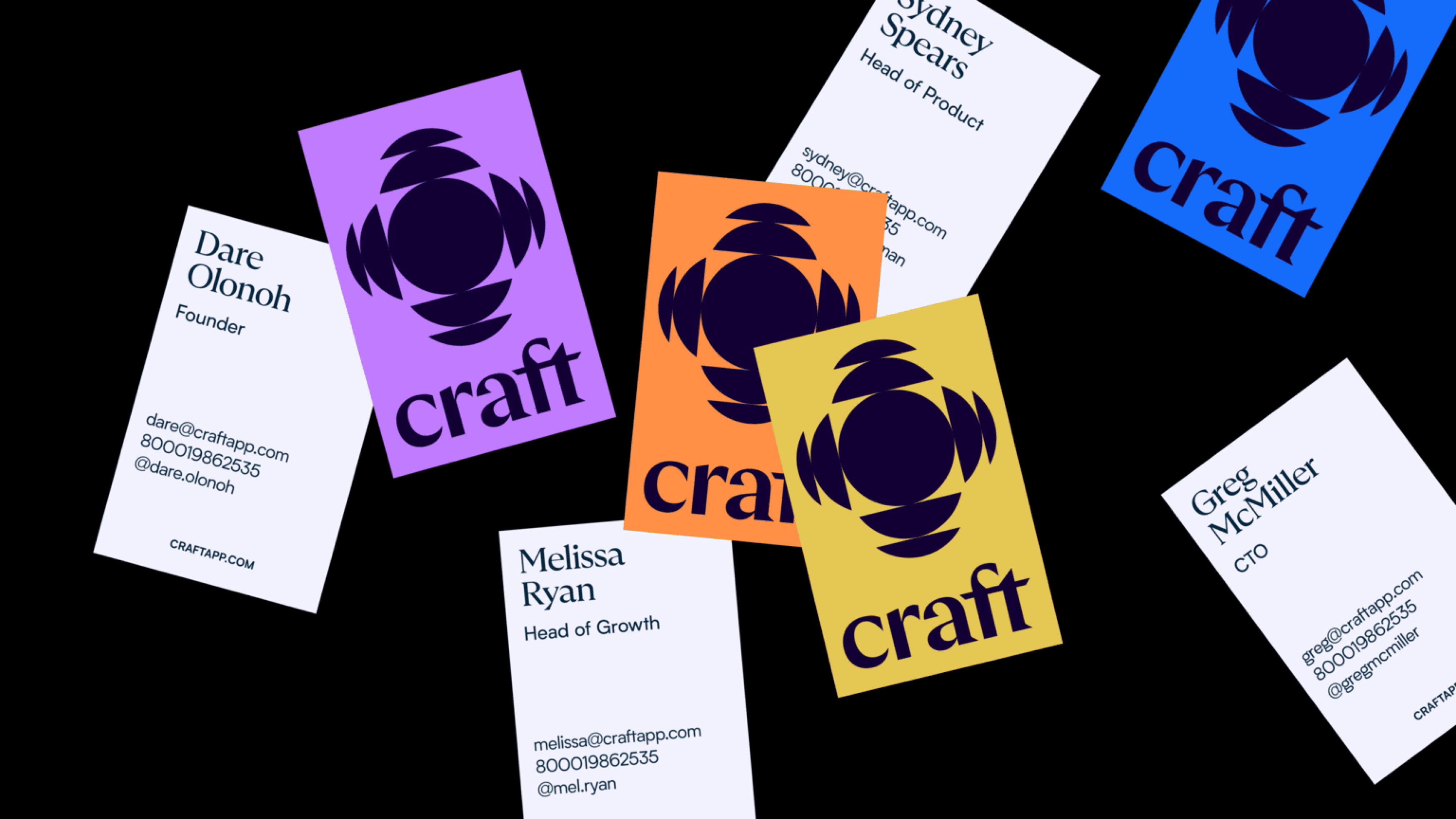 colorful business cards against black background