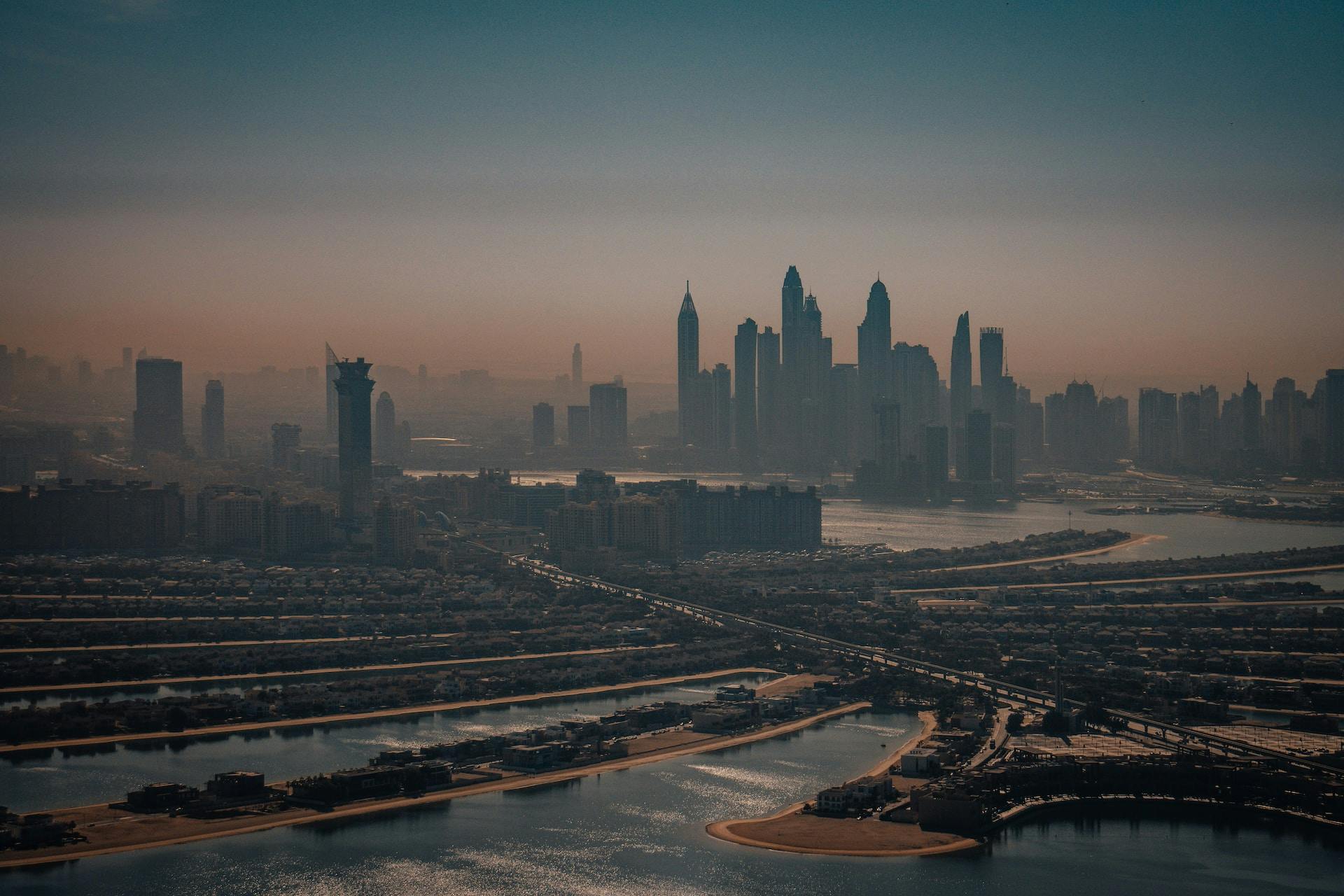 The smoggy Dubai skyline
