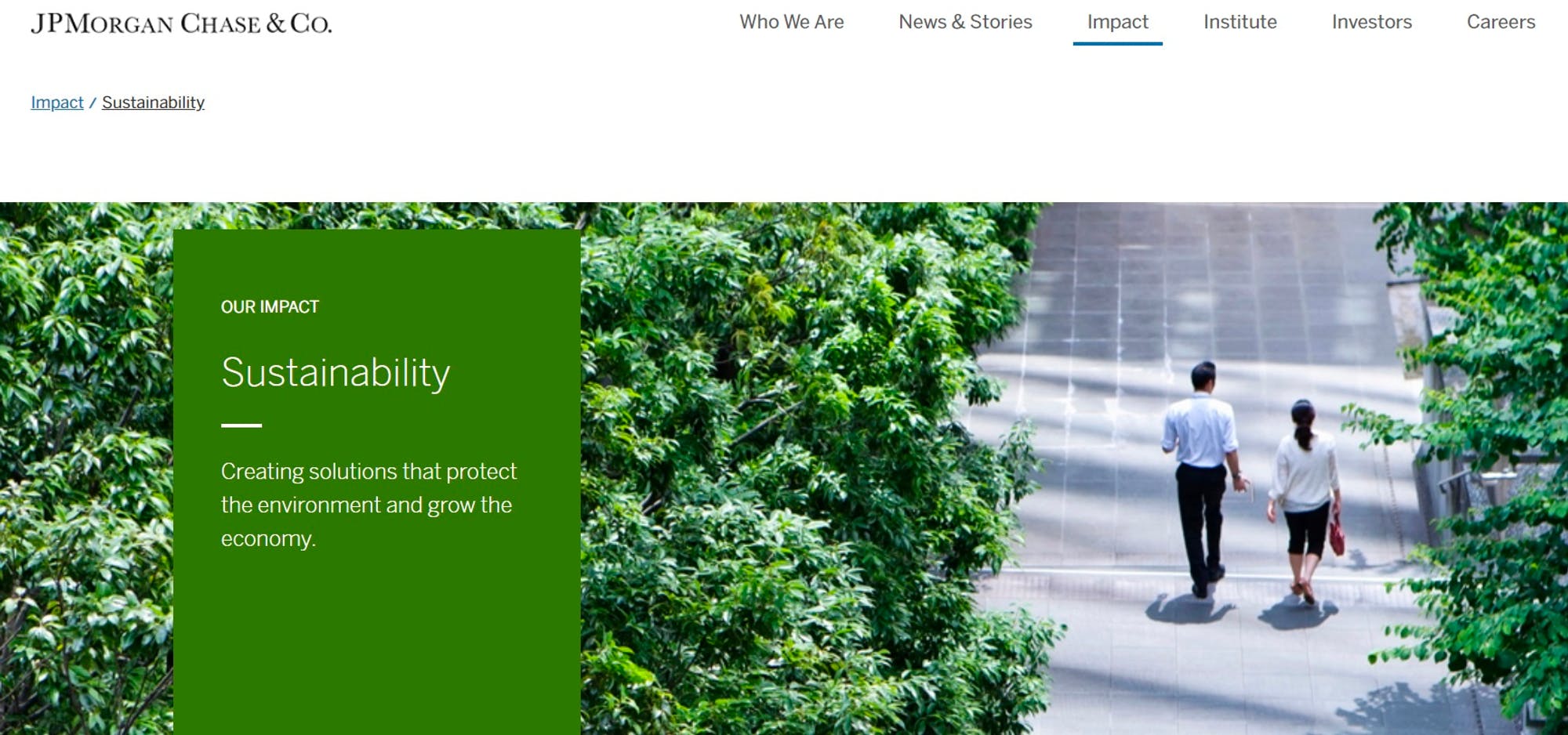 Screenshot of JP Morgan's website reading "Sustainability"