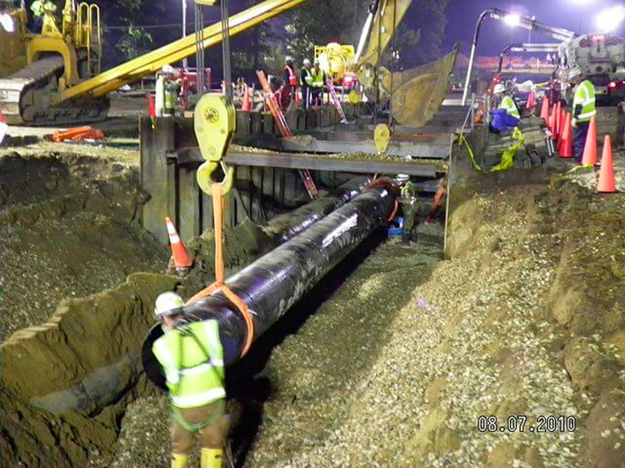 Repair work at the Enbridge pipeline oil spill site