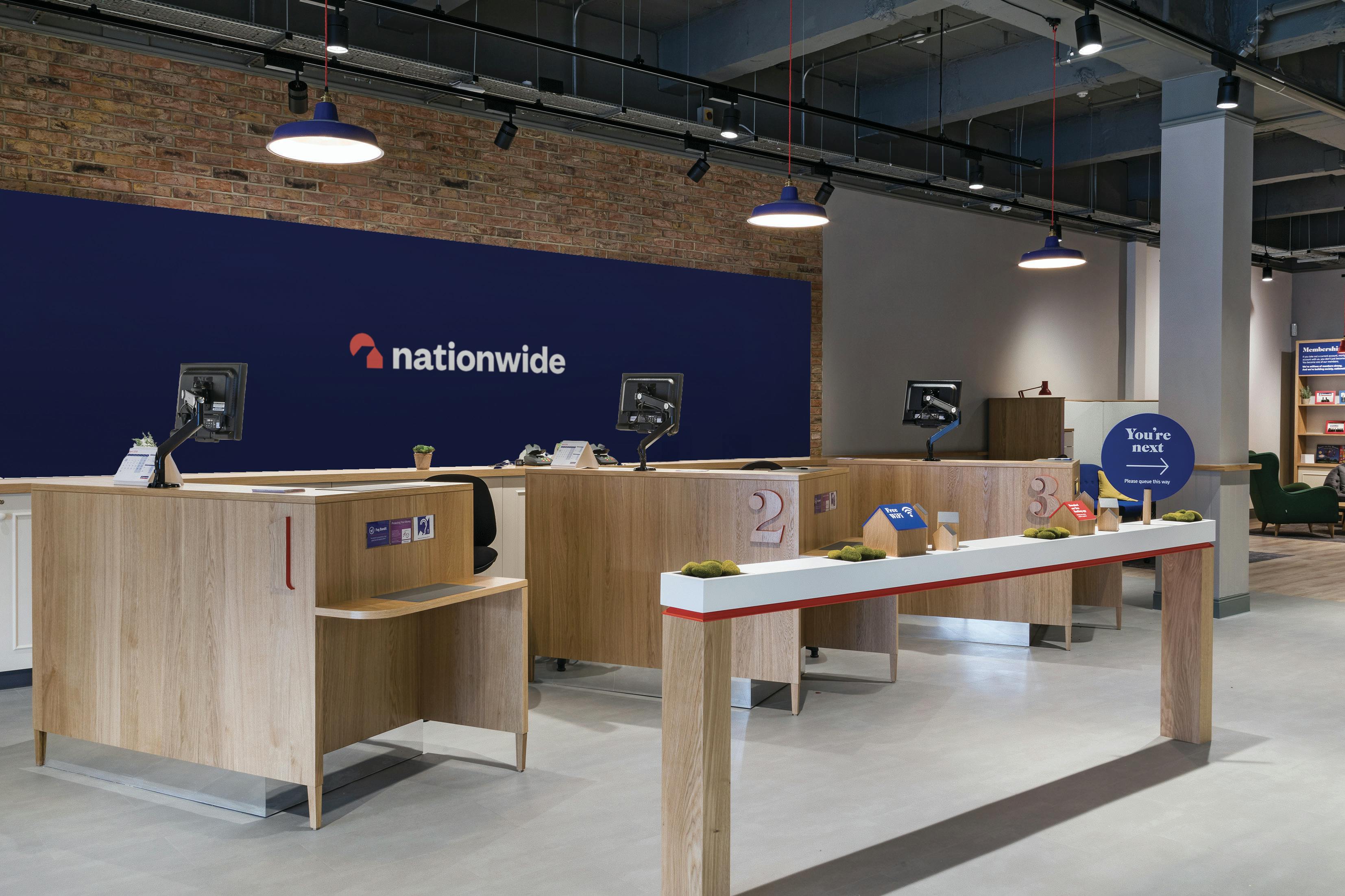 Nationwide Building Society Harlow - bank interior. There is lots of wood and it looks very relaxing.