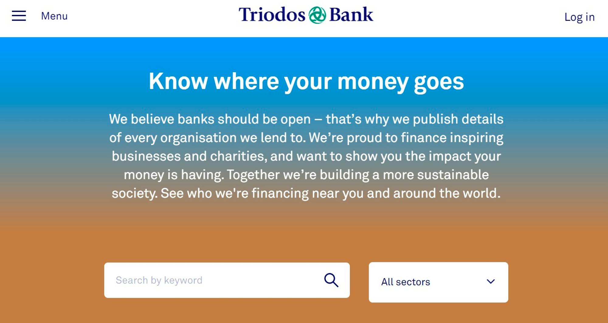 Screenshot of Triodos's Website reading "Know where your money goes"
