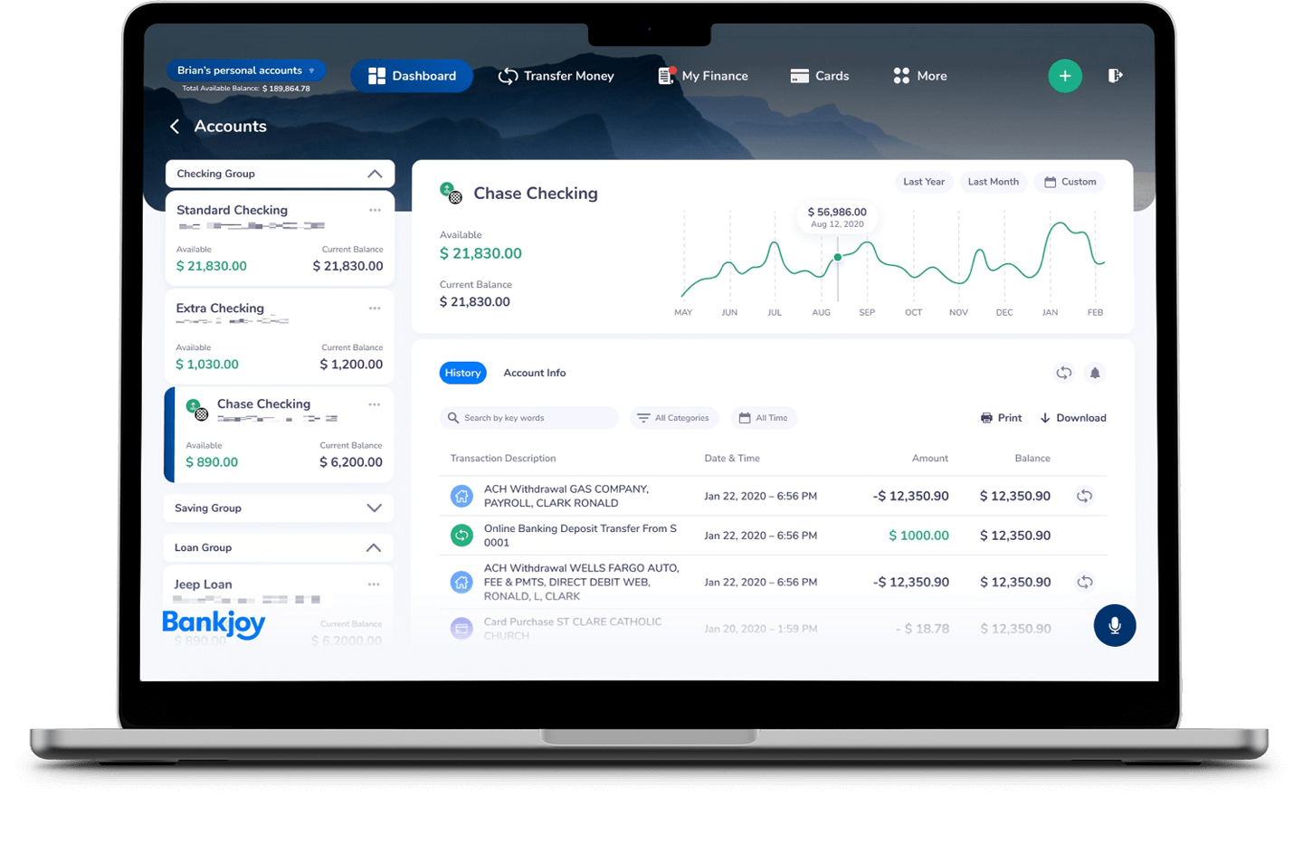 Screenshot of Plaid integration on Bankjoy platform dashboard