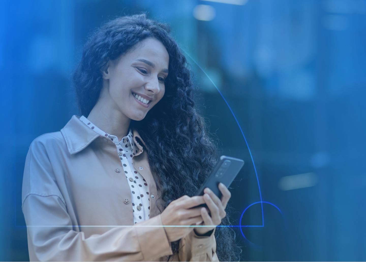  Woman holding phone and looking into it