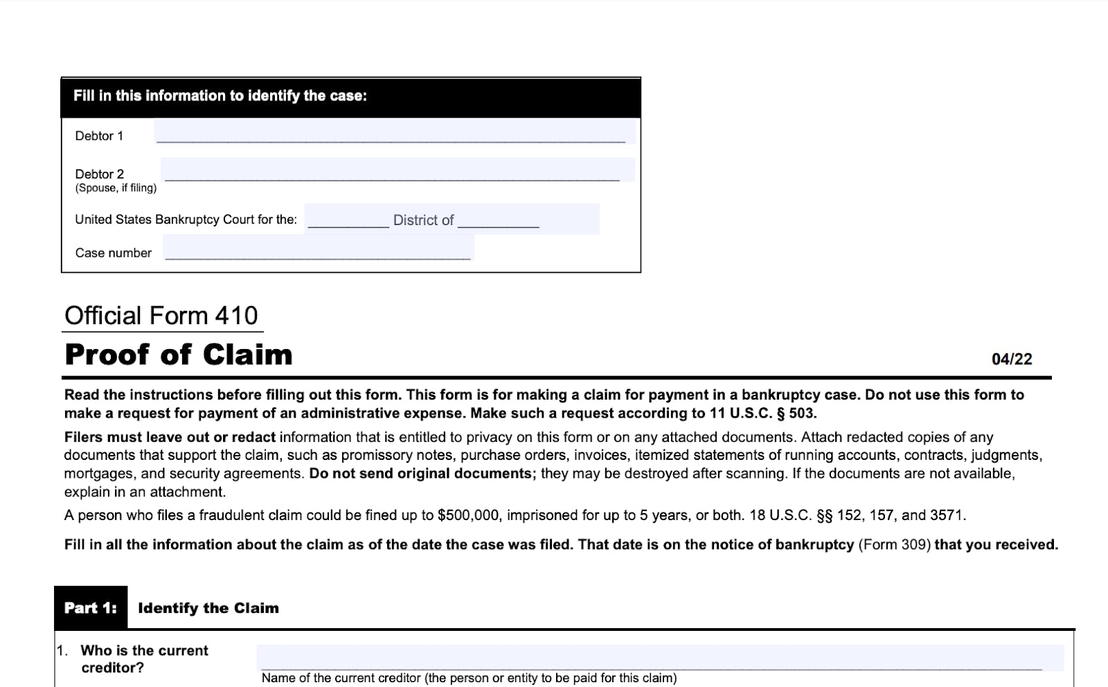 The first part of the POC form