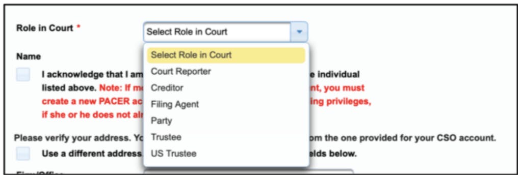 Court Role Dropdown Field