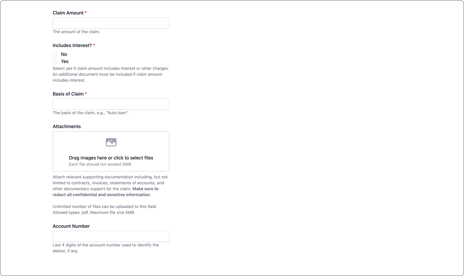 Claim amount fields