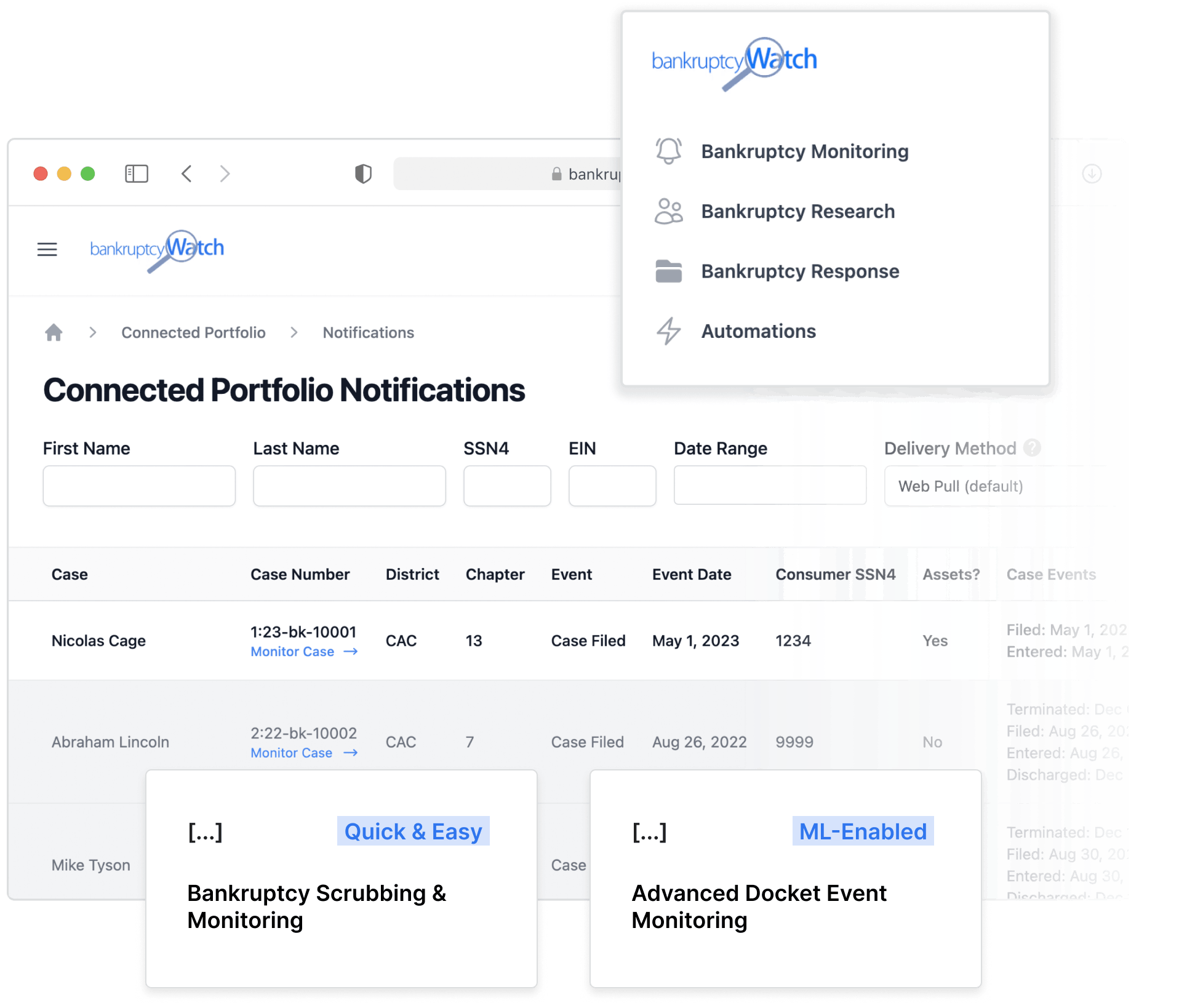 Bankruptcy Monitoring Platform Example