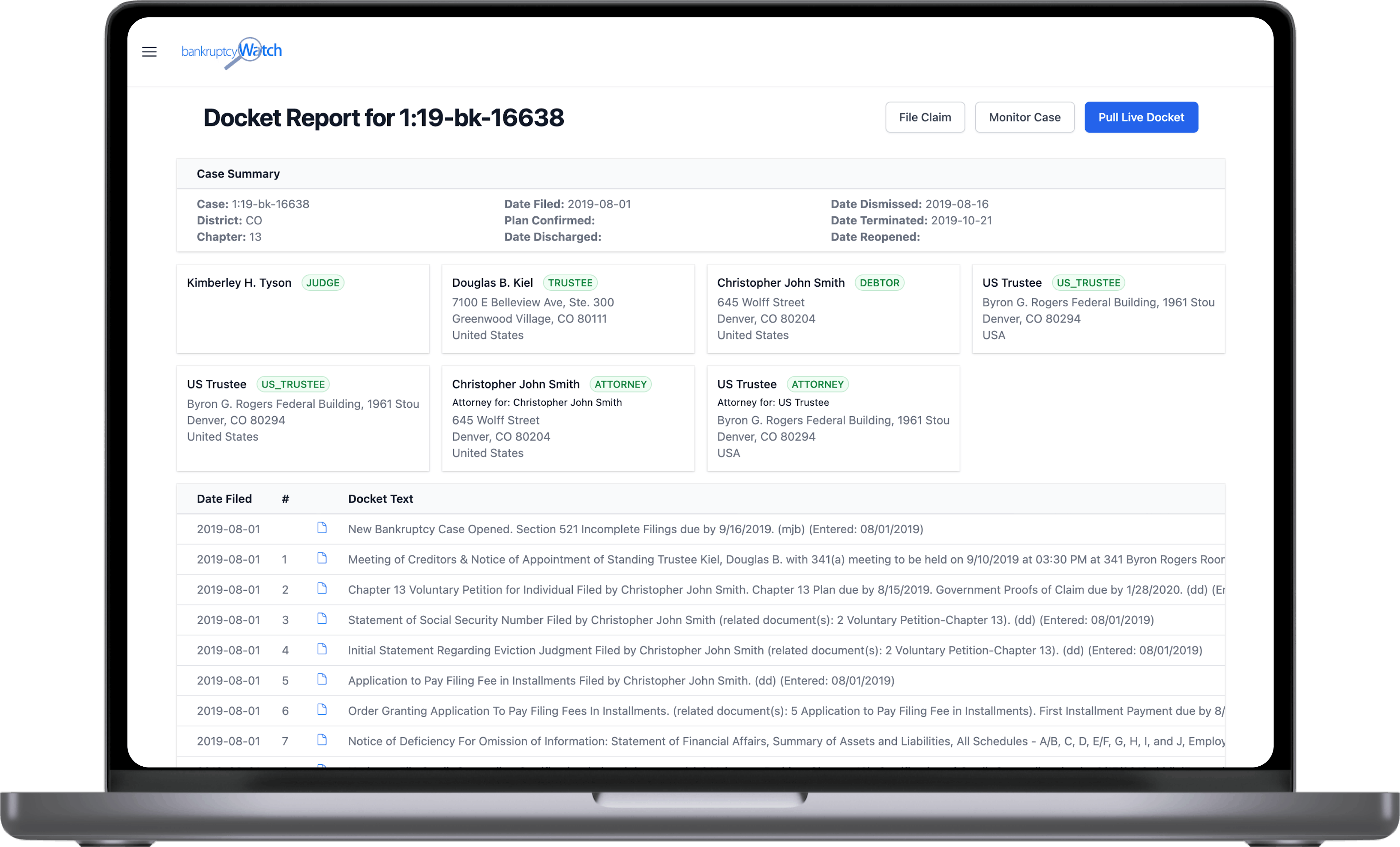 Docket Report Example