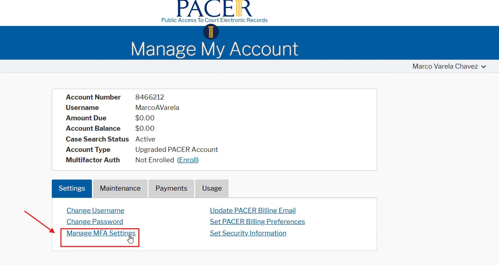 PACER screenshot