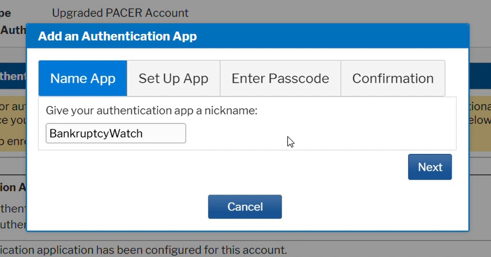 PACER confirmation screenshot
