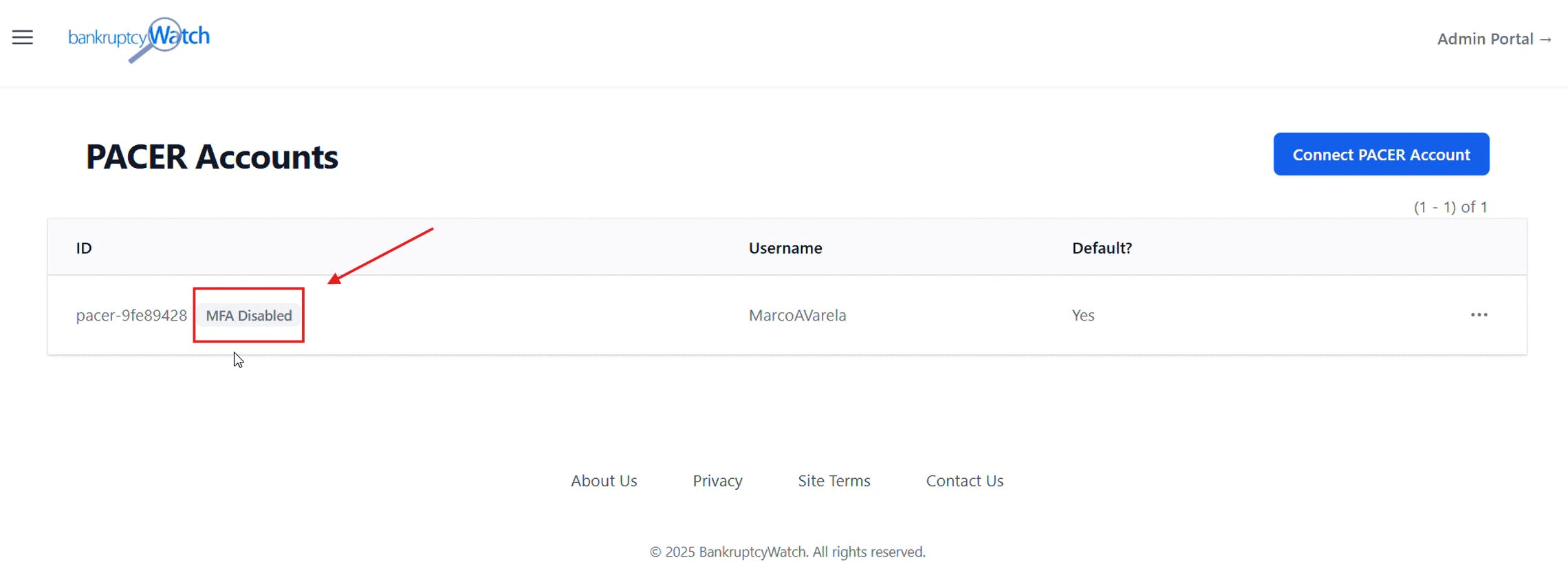Screenshot of accounts