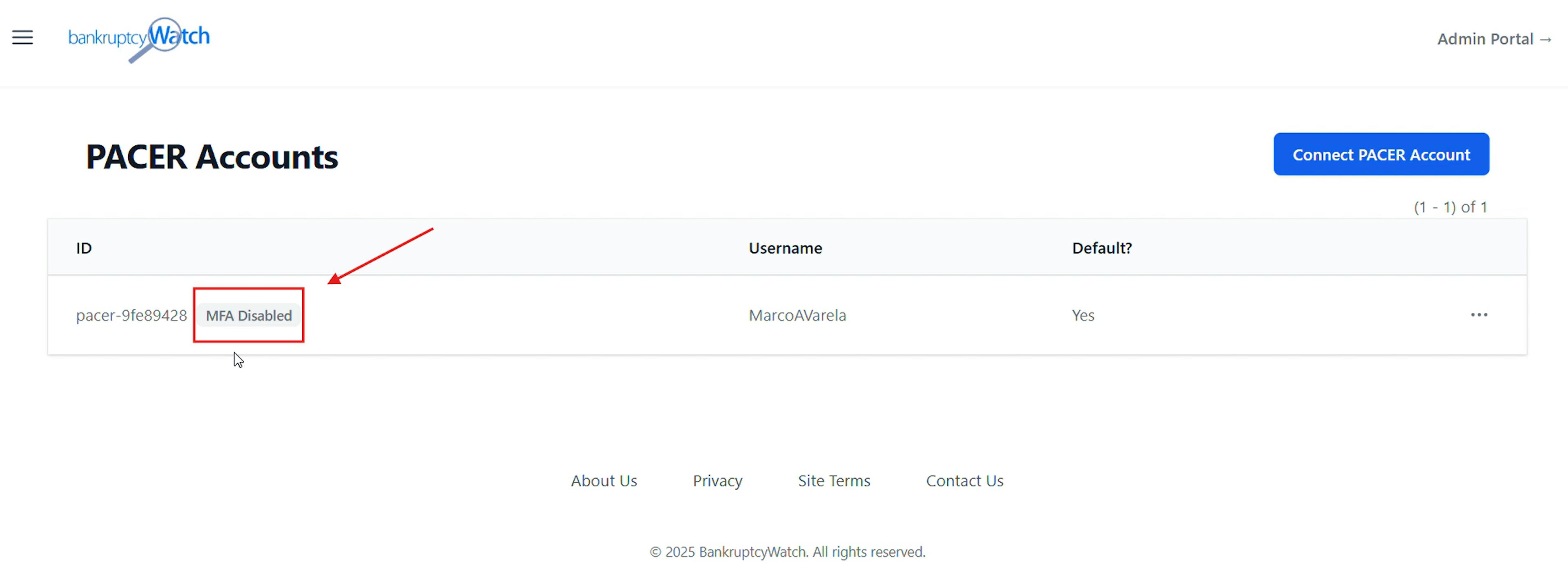 Screenshot of accounts