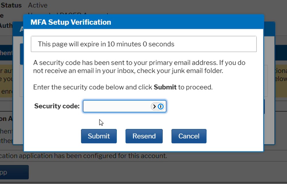 PACER Auth screenshot