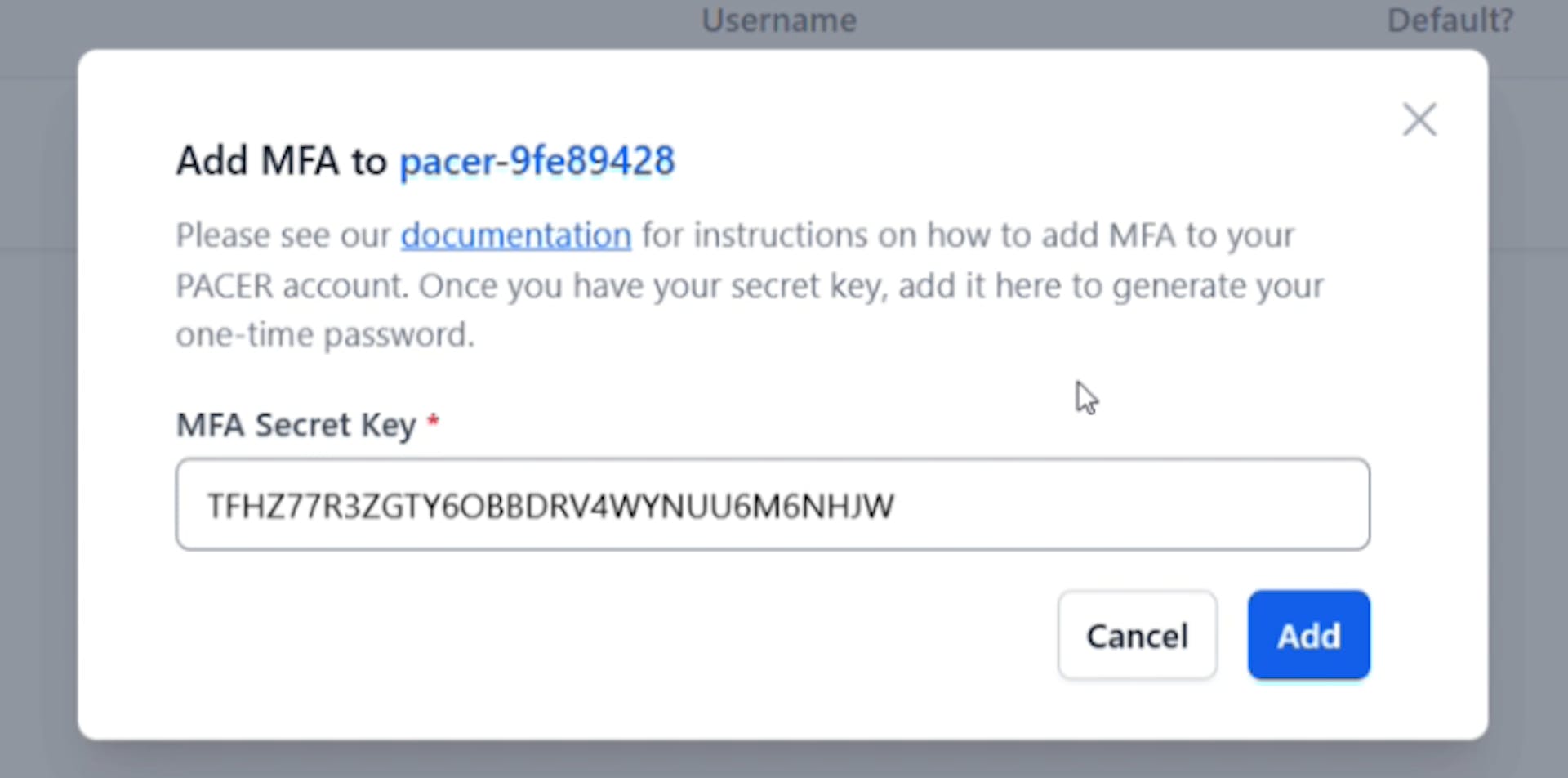 BankruptcyWatch MFA setup screenshot
