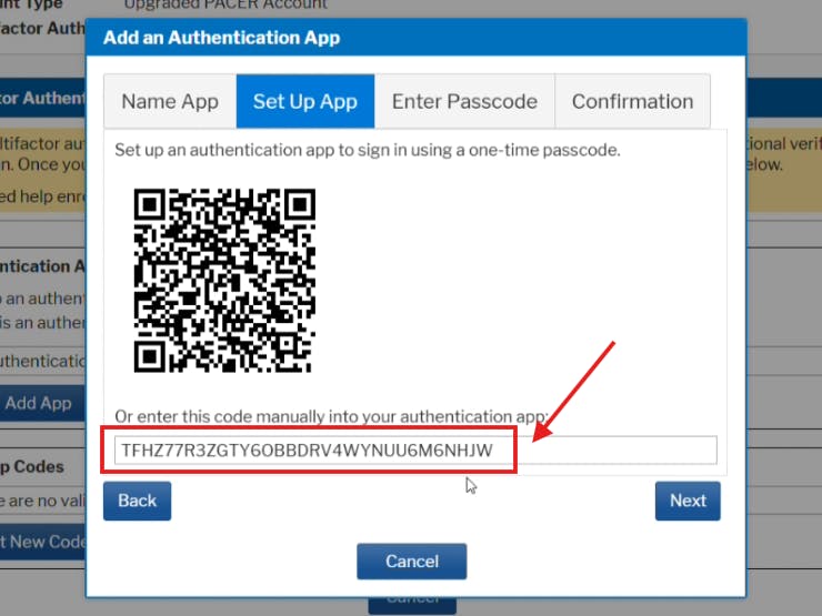 PACER MFA screenshot