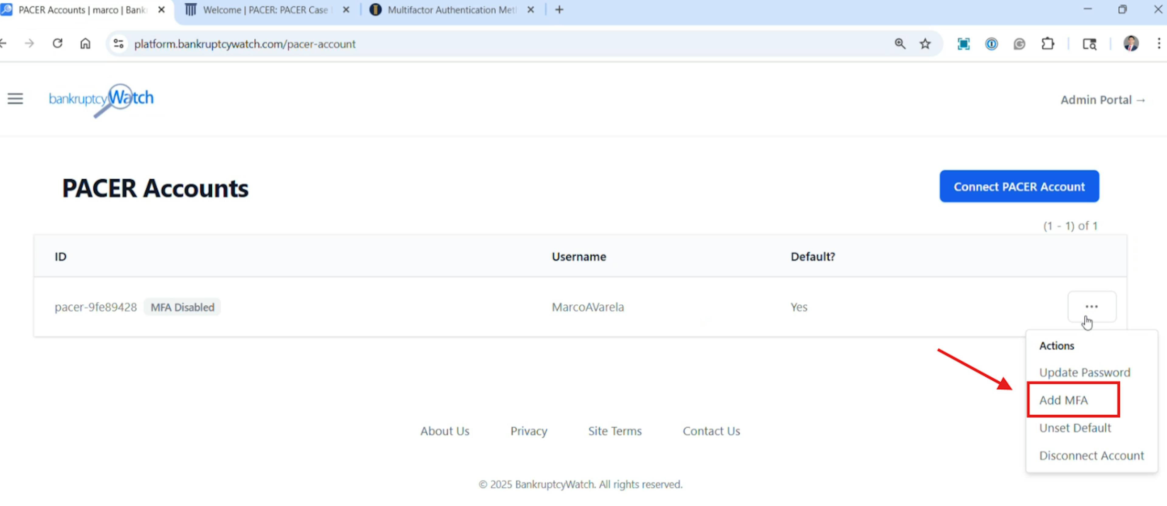 BankruptcyWatch Account Management