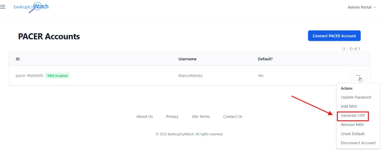 BankruptcyWatch account management