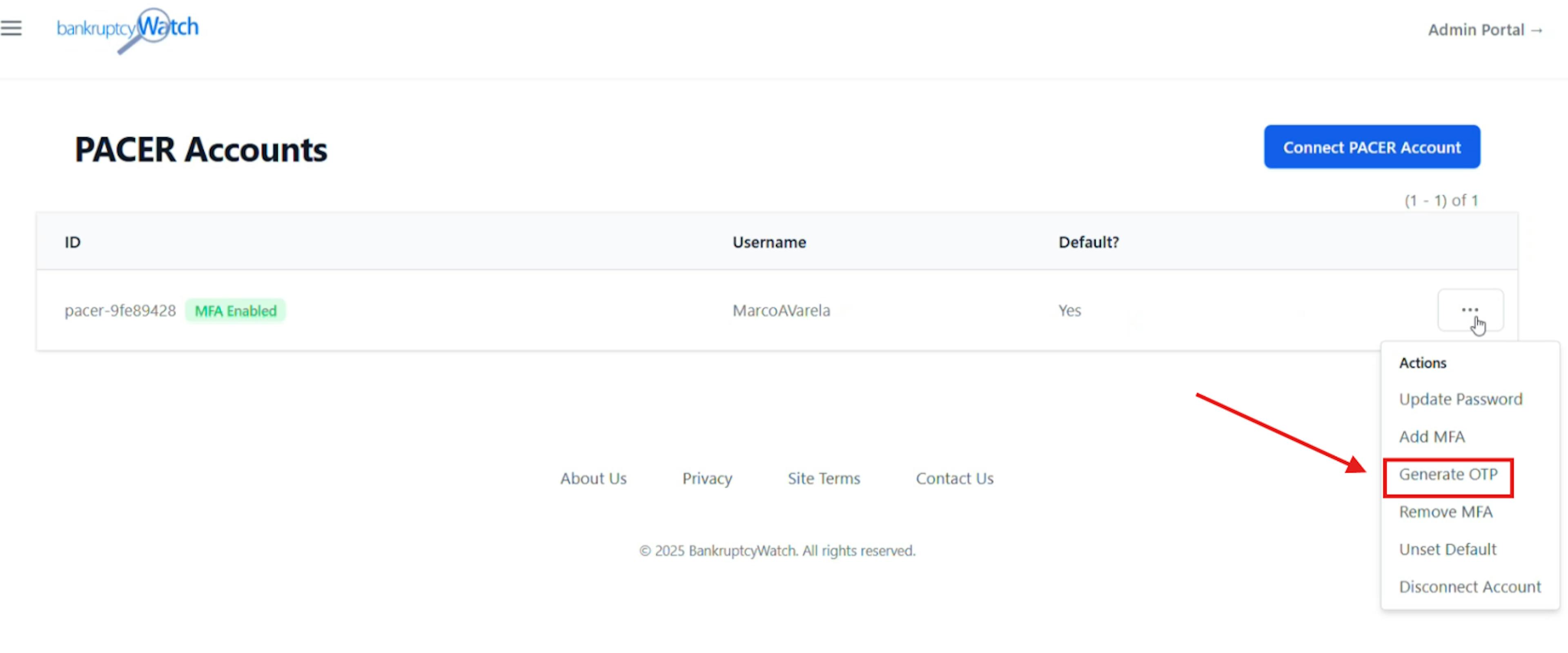 BankruptcyWatch account management
