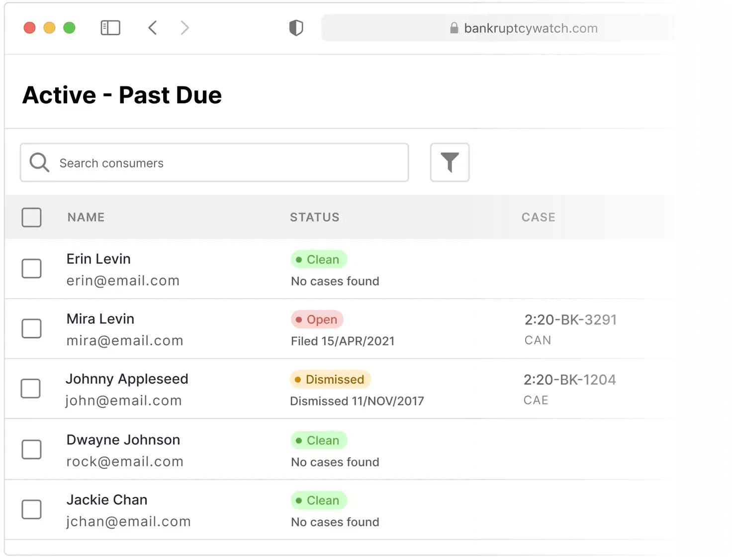 BankruptcyWatch product features