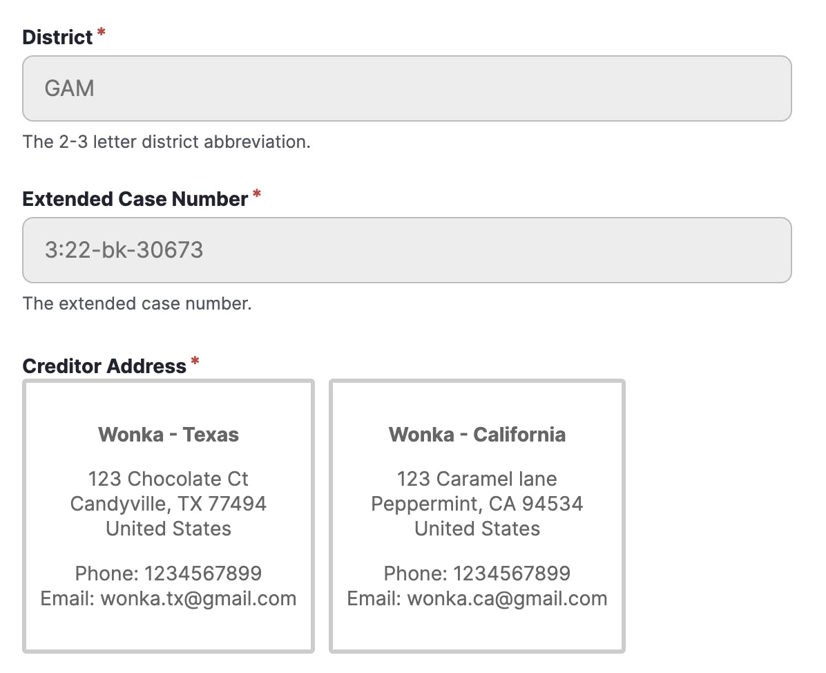Claims filing address input