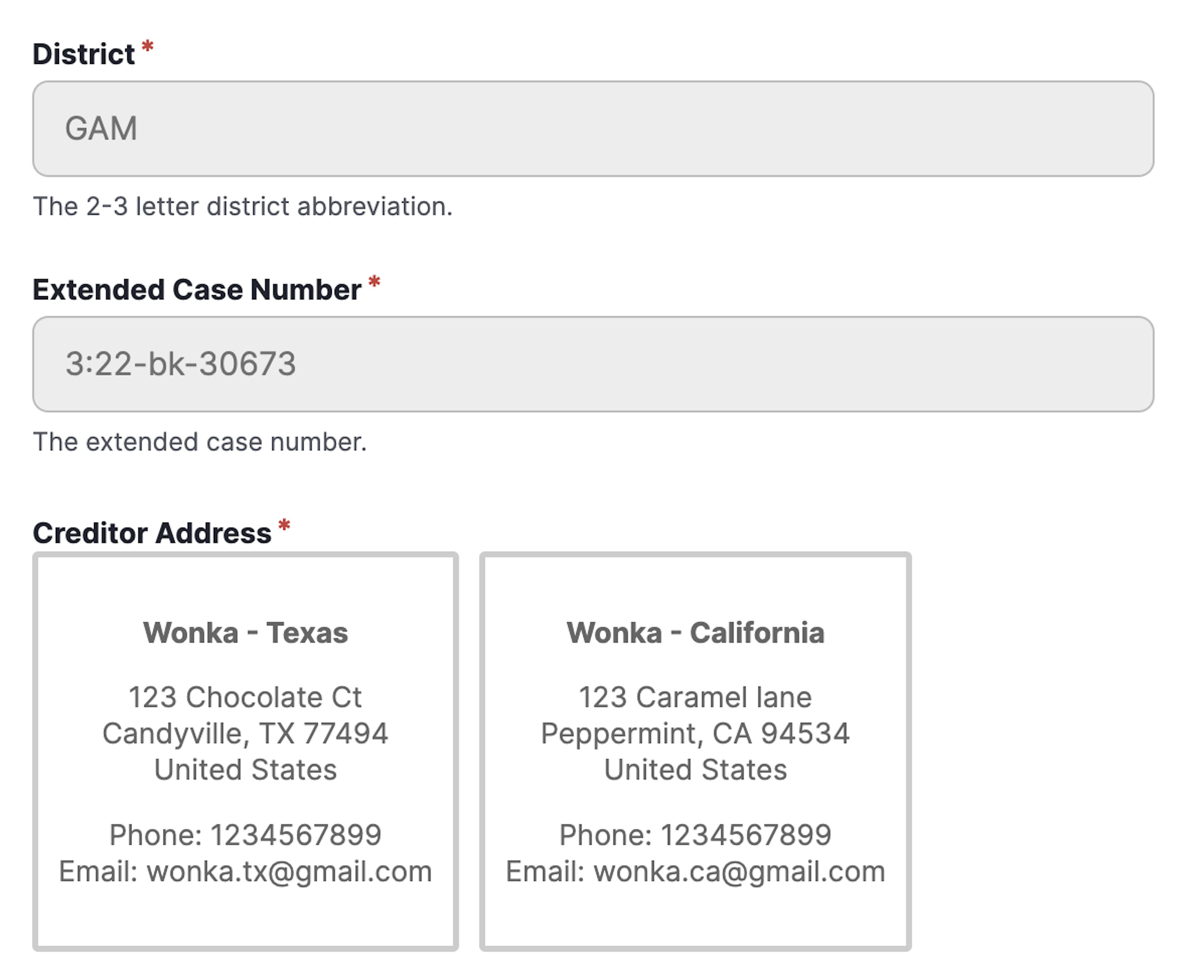 Claims filing address input