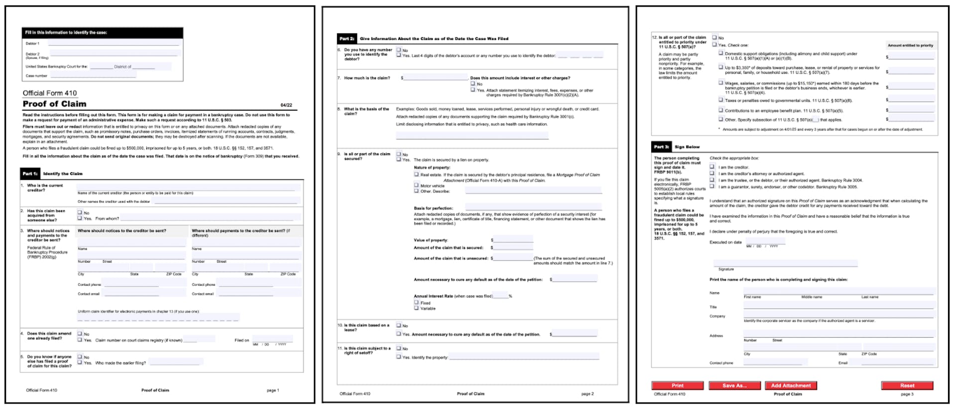 Full Proof of Claim form 