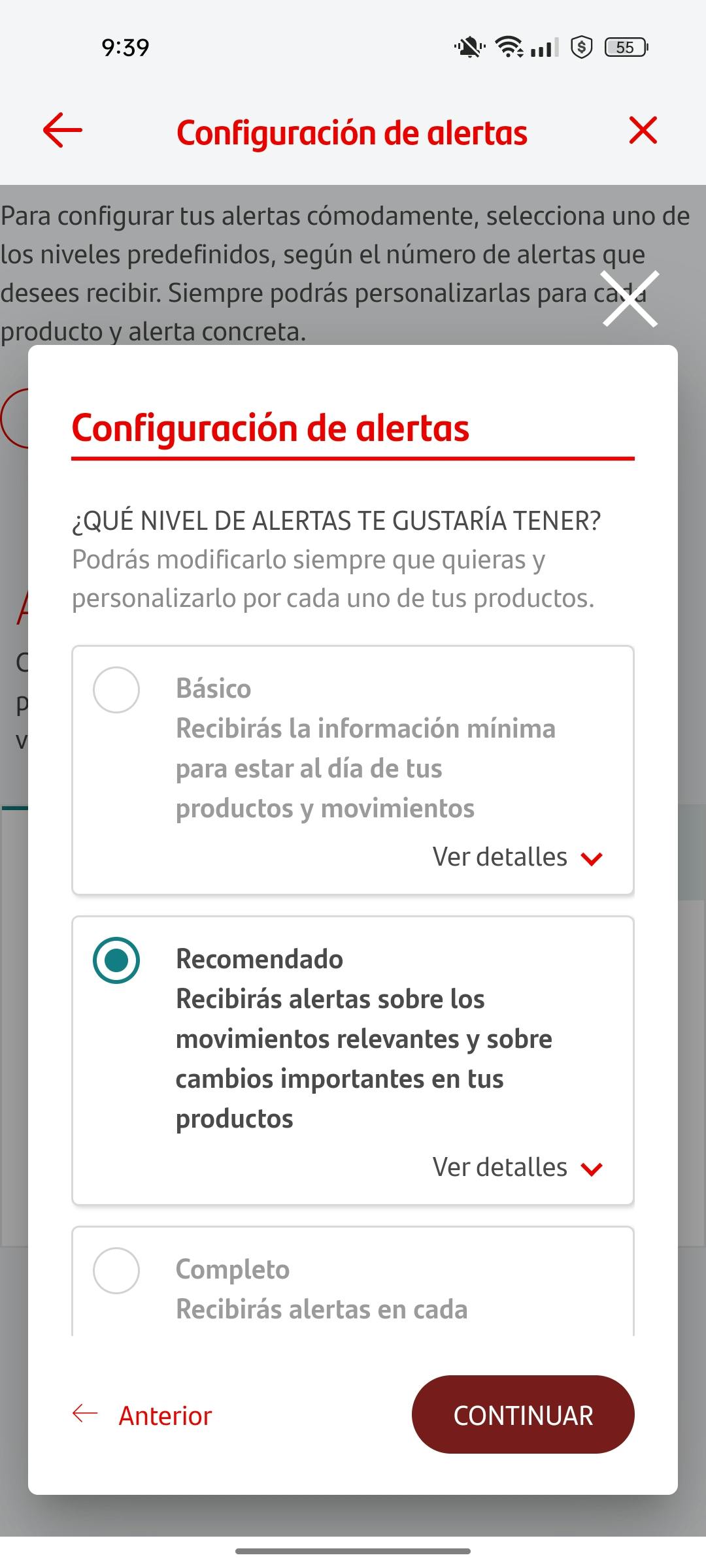 Configuración de las alertas bancarias por la app del Banco Santander