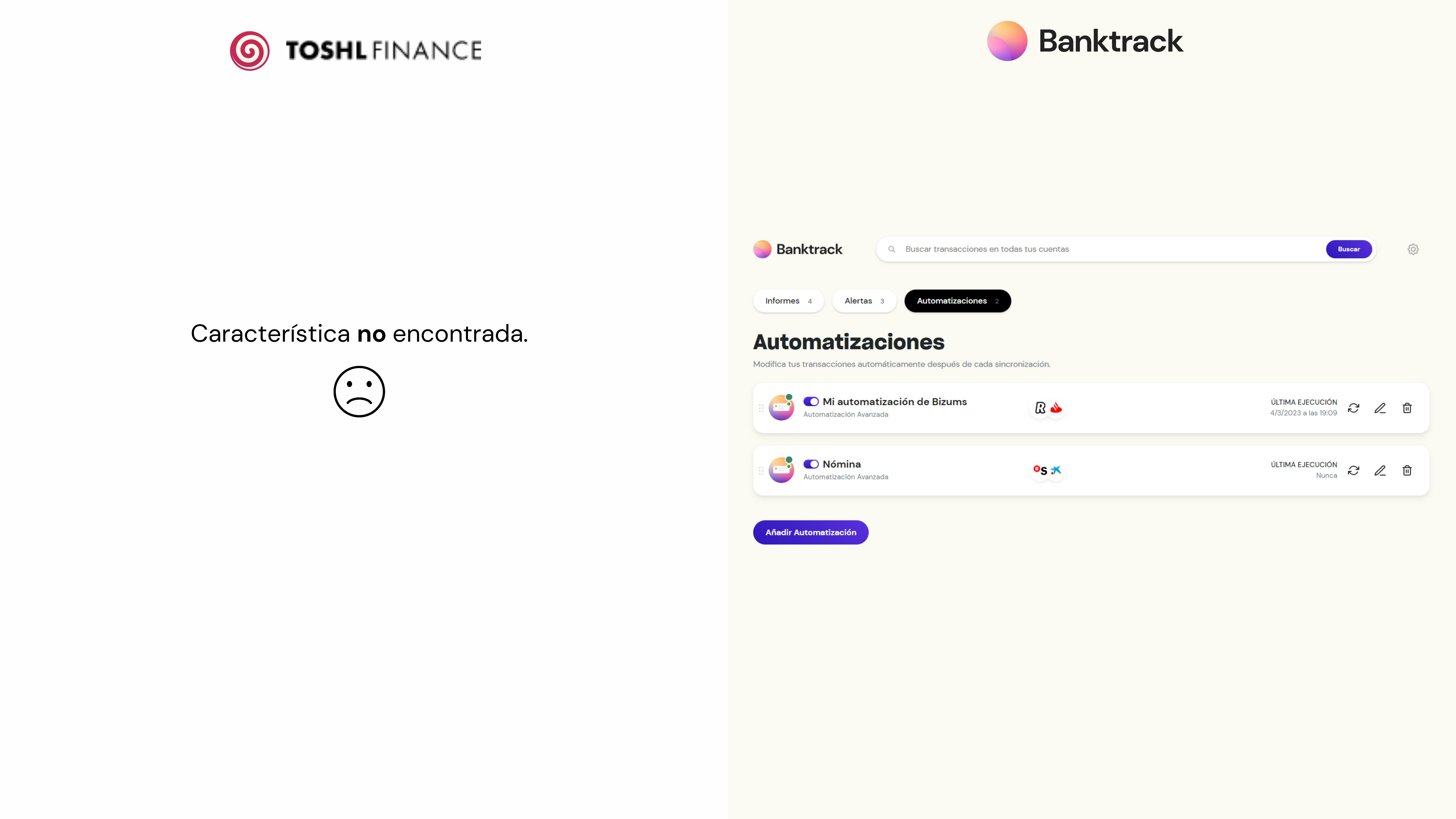 Capturas de pantalla en las herramientas Toshl y Banktrack