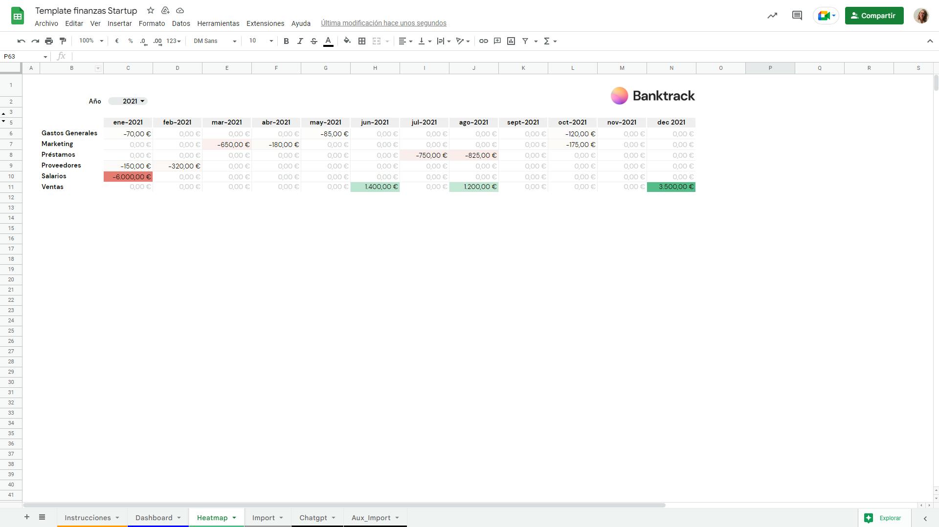 Captura de pantalla en la plantilla personalizable gratuita de Banktrack super útil para startups