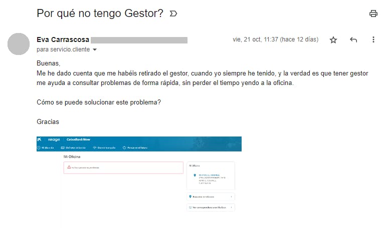 Captura de pantalla realizada al email que enviamos para comprobar cuánto tardaban en responder.