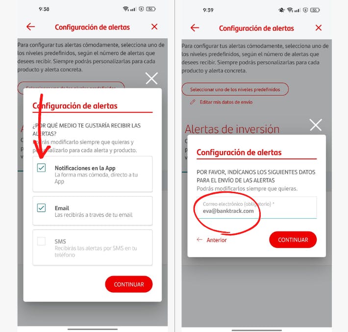 Añadir correo electrónico para vincular las alertas en el Banco Santander