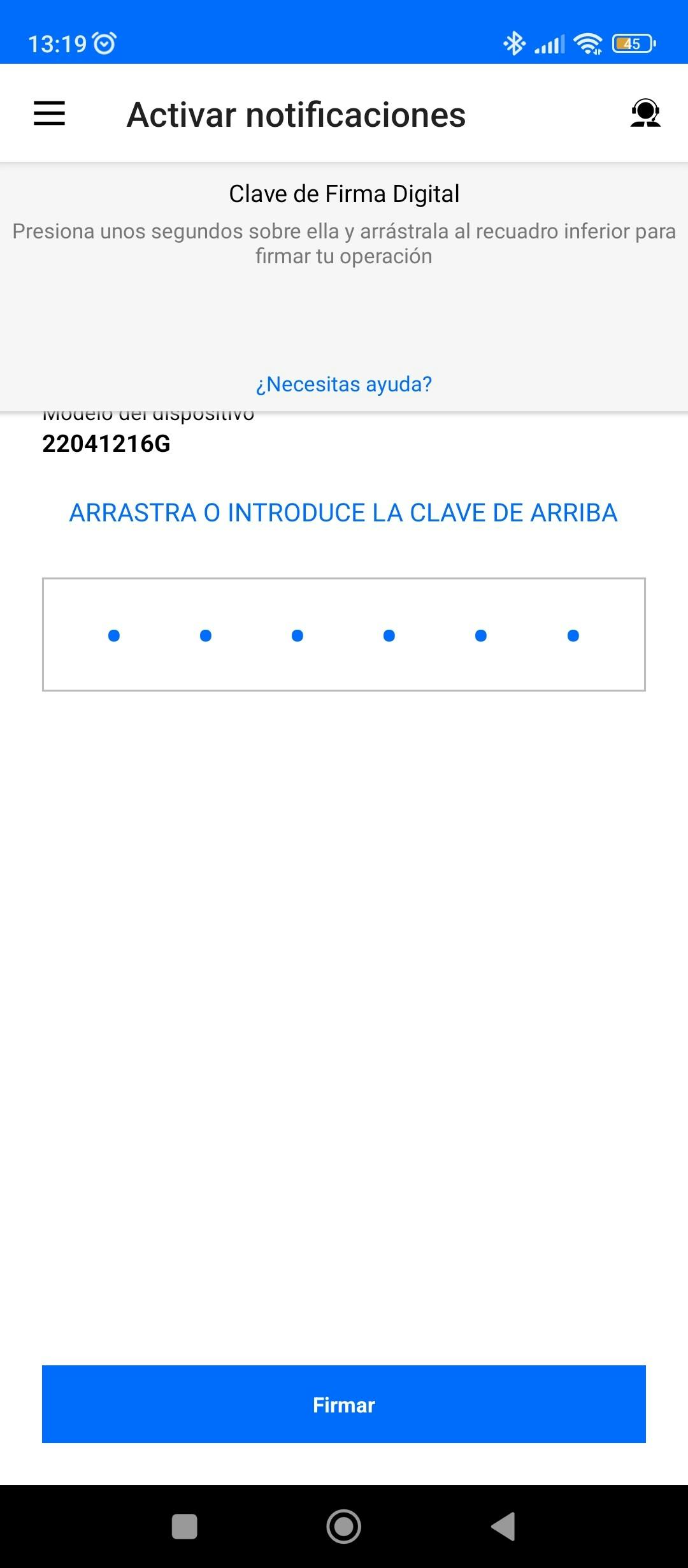 Captura App Banco Sabadell clave de firma