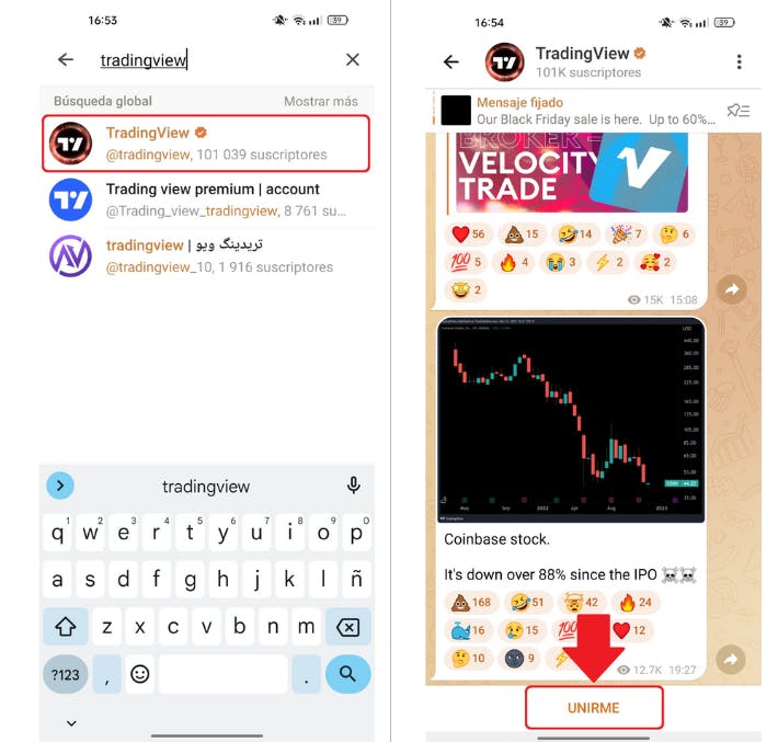 Captura de pantalla del proceso simple para unirte a grupos de Telegram