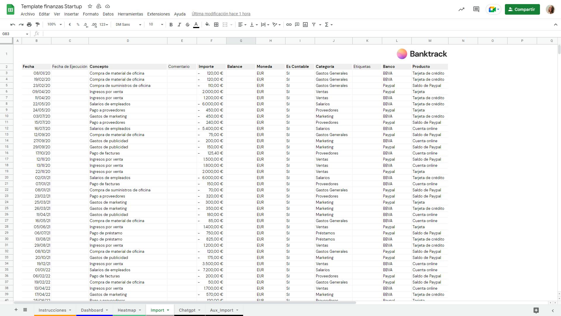 Plantilla gratuita de google sheets para startups