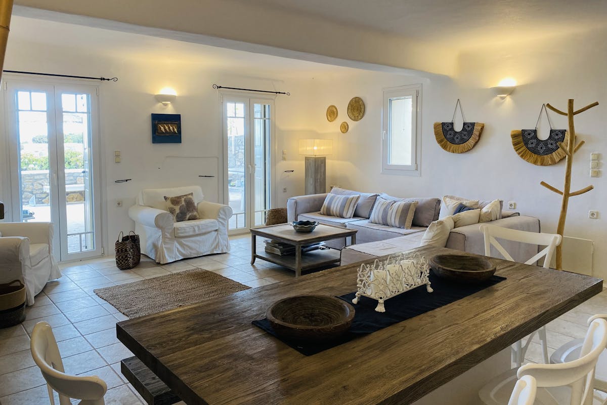 Dining table and living room