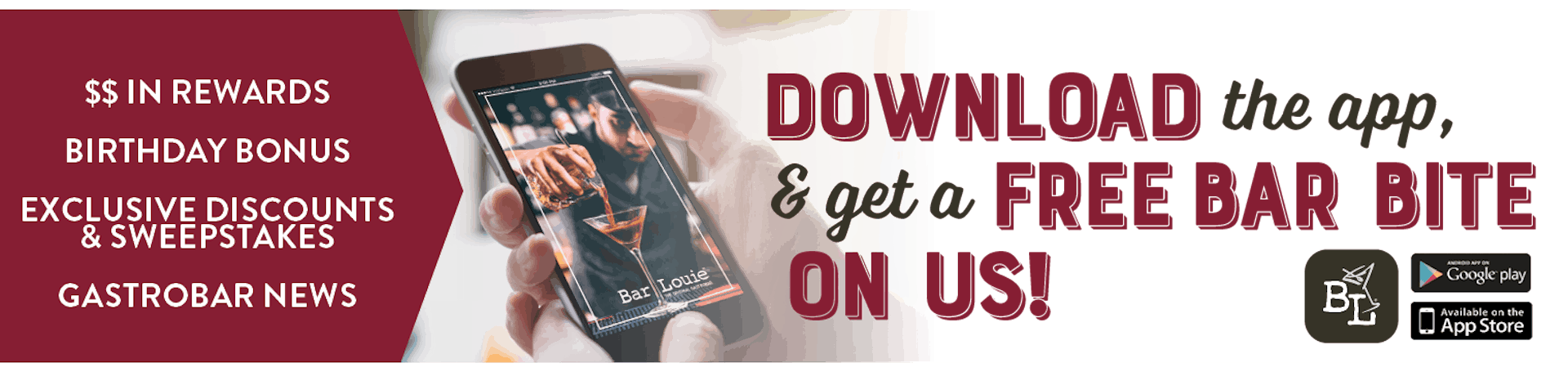 Download the app & get a Free Bar Bite on us!