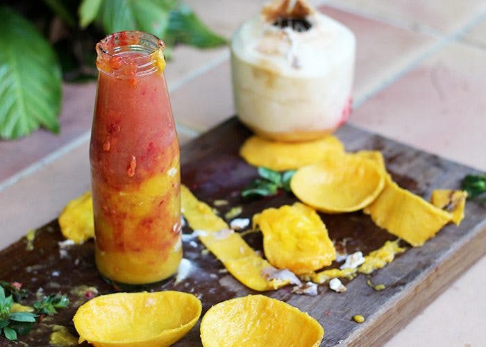 Pressed Mango, Strawberry and Coconut Juice