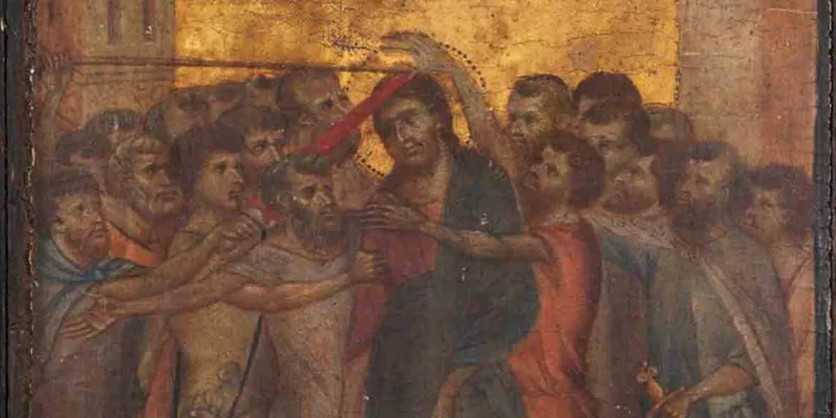 CIMABUE. Cristo es burlado (detalle). Imagen vía: Actéon & Eric Turquin