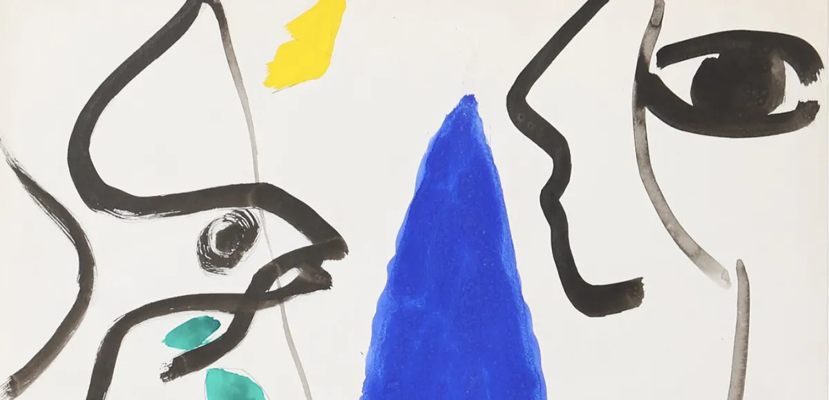 Jacques Nestlé, technique mixte sur papier (détail), encadrement baguette chêne naturel, circa 1960, image © Lux-Auction