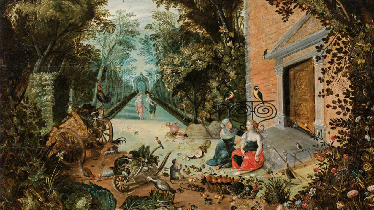 Adriaen van Stalbemt (1580 Antwerpen 1662), Vertumnus und Pomona , Öl/Holz, um 1620/30 | Foto: Im Kinsky (Detail)