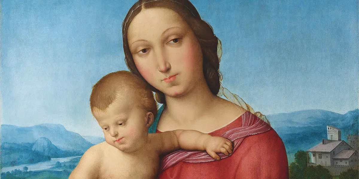 Círculo de RAFFAELO SANZIO. Virgen y el Niño (detalle). Óleo sobre madera. Imagen vía: Dorotheum