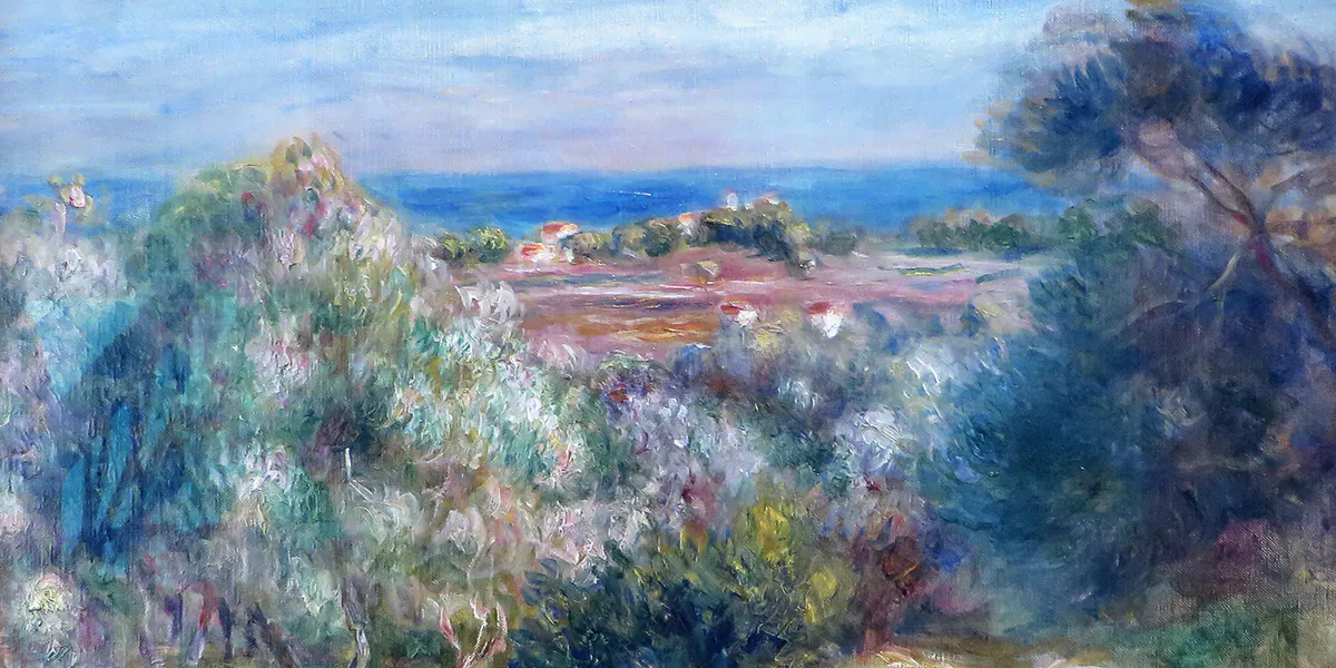 Pierre-Auguste Renoir (1841-1919), Veduta della costa da Haut Cagnes, 1910, olio su tela, Osthaus Museum Hagen. Foto di pubblico dominio (dettaglio)