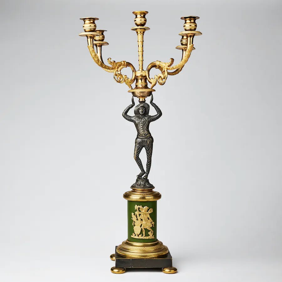 Set of 19th/20th Century brass candelabra and candlesticks. - Bukowskis