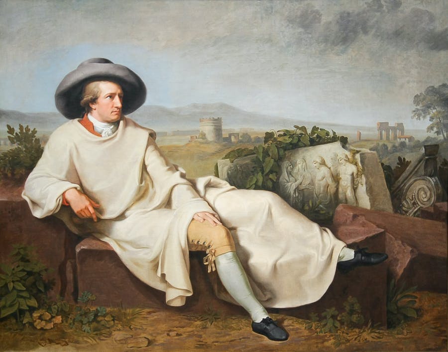 Johann Heinrich Wilhelm Tischbein, Goethe in the Campagna, 1787, oil / canvas, 164 x 206 cm, Städelsches Kunstinstitut, Frankfurt am Main. Image in the public domain
