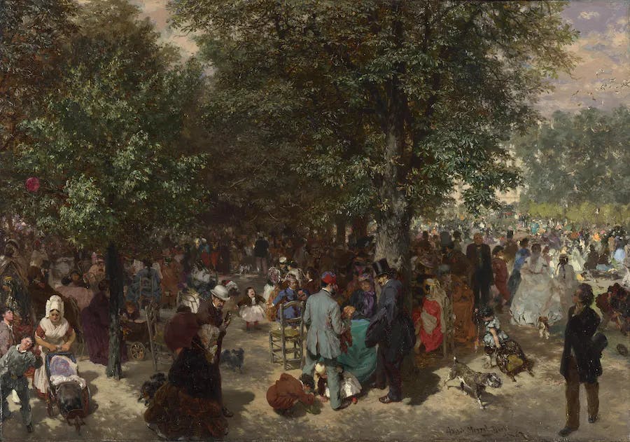 Adolph von Menzel (1815-1905), Afternoon in the Tuileries Garden, 1867, oil on canvas, 49 x 70 cm, National Gallery, London. Public domain image